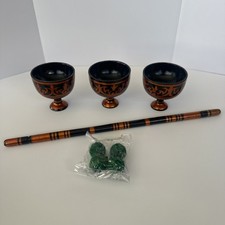 Indian Cups and Balls W/ Matching Wand Magic Trick Made In India Vintage picture