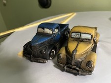 Lot of 2 Popular Imports Vintage Resin Pickup Trucks 1998 1999 Blue & Yellow 6