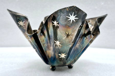 Silver Plated Godinger Pierced Stars Footed Handkerchief Votive Candle Holder picture