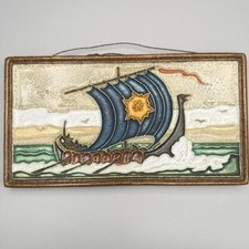 VTG Delft Cloisonné Viking Ship Tile De Porceleyne Fles Art Deco Signed READ picture