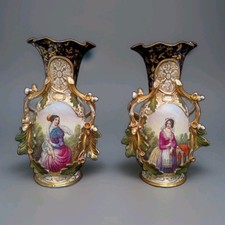 Huge pair 19th C. Old Vieux Paris Porcelain Vases Cobalt Portrait 16