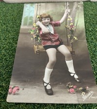Vintage Postcard  “Young Girl On A Swing”. - Early 1900s picture