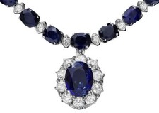 26.40Ct Diamond & Blue Sapphire Cluster Pendant Necklace 14K White Gold Over 17