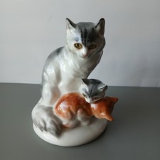 Vintage MCM Boehm Mother Cat with Kittens Early Hand Painted Porcelain. picture