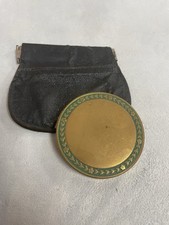 Antique Djer Kiss Gold With Green Flower Inlay Powder Compact With Mirror  NOS picture