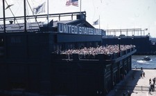 sl46 Slide 1958 UNITED STATES LINES Pier 86 NYC Crowd Ocean Liner 610a picture