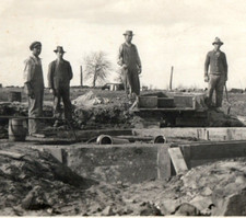 Work Crew Framing Pipes Barrel Digging Rubble Overalls RPPC Divided Postcard A5 picture