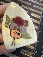 Vintage Miniature Ceramic Sad Iron Pansy Floral Lusterware Side Door Shop picture