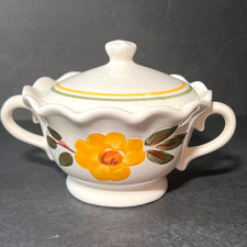 Rare Vtg Stangl Pottery Sunshine Pattern Lidded Sugar Bowl Ceramic Hand Pntd picture
