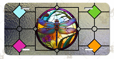 Beautiful Dragonfly on Faux Stained Glass License Plate #LP-DF001 picture