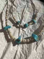 Vintage  American Indian turquoise and shell heishi necklace and Bracelet Set picture