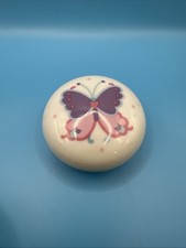 Vintage 1989 Lillian Vernon Porcelain Trinket Box Butterfly Lid Round 2.5 Inch picture