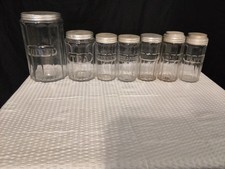 Hoosier Cabinet 7 piece glass canister set vintage  picture