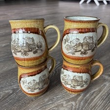 70’s Otagiri Owls On A Branch Mug Brown Speckle Drip Glaze Stoneware Pottery - 4 picture