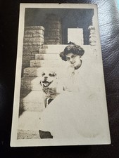 Antique RPPC American Pit Bull Dog Photo Postcard Woman Cottonwood Falls KS picture