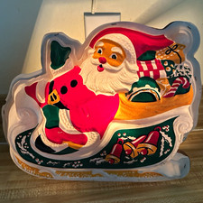 Lighted Multicolor Santa Sleigh Plastic Blow Mold Christmas 1950’s flatback picture