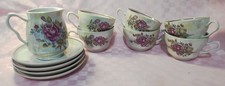 Vintage USSR Soviet Porcelain Tea Set Lusterware Purple Rose Cups picture