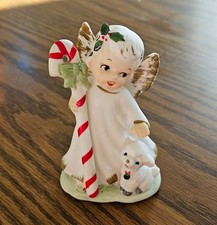 Vintage Lefton Hand Painted Christmas Angel Girl With Candy Cane And Lamb #1752 picture