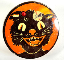 vtg Kirchhof tin litho Halloween noisemaker Black Cat rattle picture