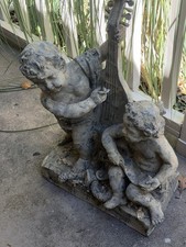 VTG Cupids Angels Poetry & Music Statue Resin￼30” X 9” X 18” Garden Statue picture