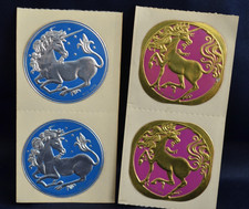 Vintage 1979 & 1982 Illuminations UNICORN Stickers LOT Blue, Pink 2 Inch Dia. picture