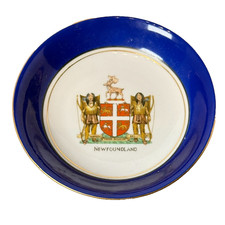 Newfoundland COAT OF ARMS CANADA Souvenir Porcelain Cobalt Trinket DISH PLATE picture