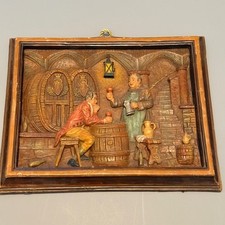 Vintage Handbemalt Wax Carved Wall Hanging Germany Antique Sculpture Bartender picture