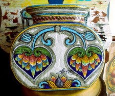 Italian Vintage heavy porcelain vace hand painting and signed picture