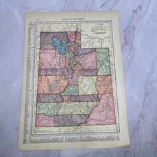 Map of Utah, Wyoming Double Sided 1910 Print V14-7 picture