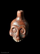 Death Whistle, Loud, Red, Half Skull, Real, Aztec, Original, Hand Crafted. picture