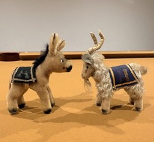 Vintage 1950s Steiff Army Navy Mascot Rival Set - Mohair Goat & Mule RARE 15cm picture