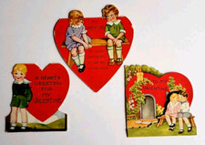 Lot 3 Vintage 1930s Valentines Folded Sweet Boys & Girls 1-Fold Down & Up picture