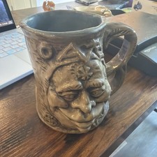 Pottery Mug Cross Eyed Ogre w/ Troll Inside Medusa on Backside, 1971 Tim Rumph picture