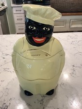 Vtg 1940's Pearl China Co. Hand Decorated 22kt Gold “Cooky”Americana Cookie Jar picture