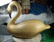 Beautiful Wooden Swan Sculpture W/Realistic Eyes - Large picture