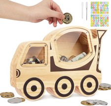 Wooden Piggy Bank for Kids, Unbreakable Coin Bank, Cement Tanker picture