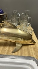 Vintage Large Brass Dolphin Sculpture 18” Figurine Made in Korea MCM 2.5 lbs picture