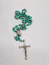 Vintage Roma 800 Silver Rosary Green Malachite Glass Beads Crucifix Italy picture