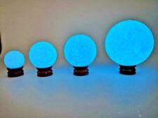 Blue Glow-In-The-Dark Balls Crystal Glass Luminous Sphere Stone + Free Stand US picture