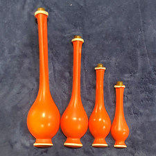Vintage '70s MCM Orange Chalkware Genie Bottle Wall Plaque Set of 4 Retro Wear  picture