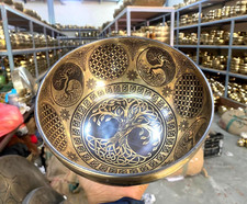 9 Inches Tree Of Life Carving -Tibetan Handmade Sound Healing Singing Bowl -Yoga picture