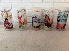 Vintage 1950s Frontier Oil Gas 7 Frosted Western Glasses Tumblers Set picture