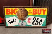 1950's Grocery Store ICE CREAM Framed Paper Sign picture