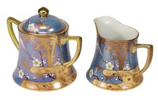 Antique Mitsu Boshi Japan 3 Star Sugar Creamer Set Hand Painted Mt Fuji Gold picture