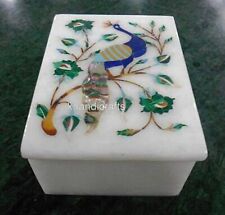 6 x 4 Inches White Marble Accessories Box Peacock Pattern Inlay Work Jewelry Box picture