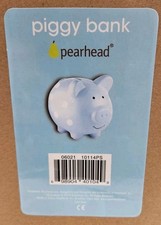 New Pearhead Large Ceramic Piggy Bank Blue Polka Dots Kids Nursery Gift picture