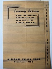 vintage 1941 HOTEL MUEHLEBACH Kansas City Missouri VALLEY ZONE Menu Speakers picture