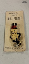 Vintage Rare 1939-1940 Worlds Fair NY “wear a lucky” Mr Peanut Pin picture