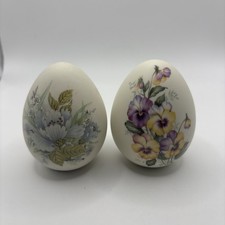 Vintage Hand Painted Egg Ceramic Egg Floral Design Set Of 2 picture