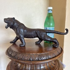 Vintage Japanese Bronzed Metal Roaring Tiger Sculpture – Export Era c.1920s–30s picture